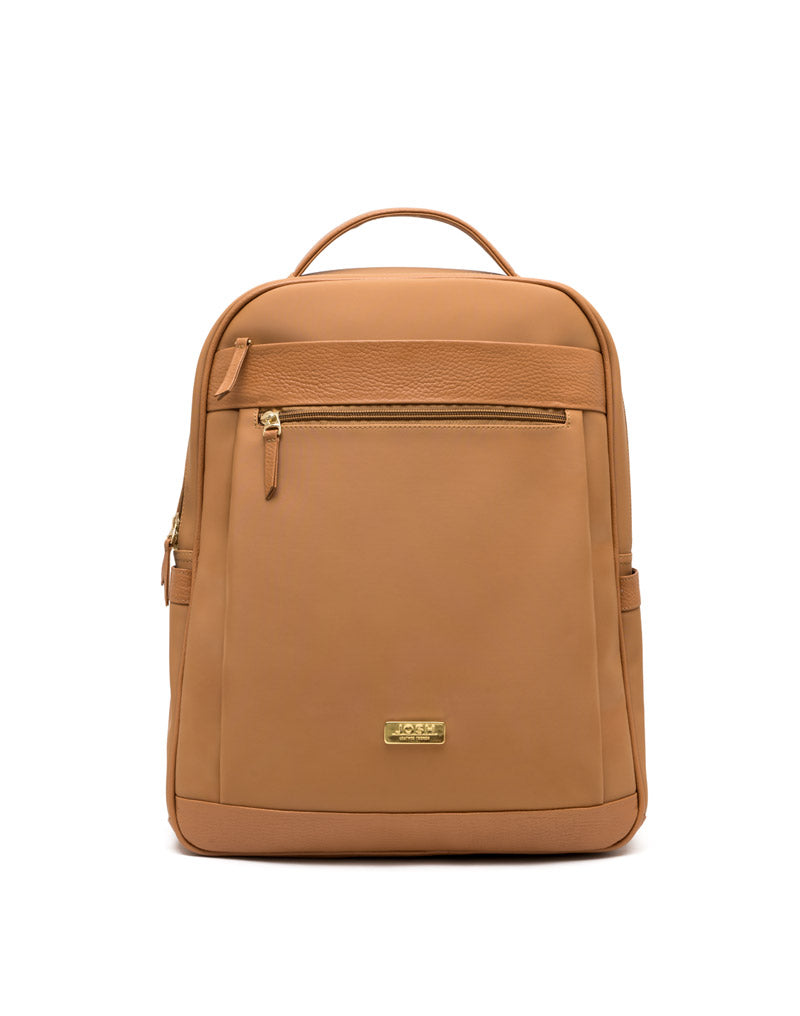 Morral  en cuero y lona para dama. en color Miel
