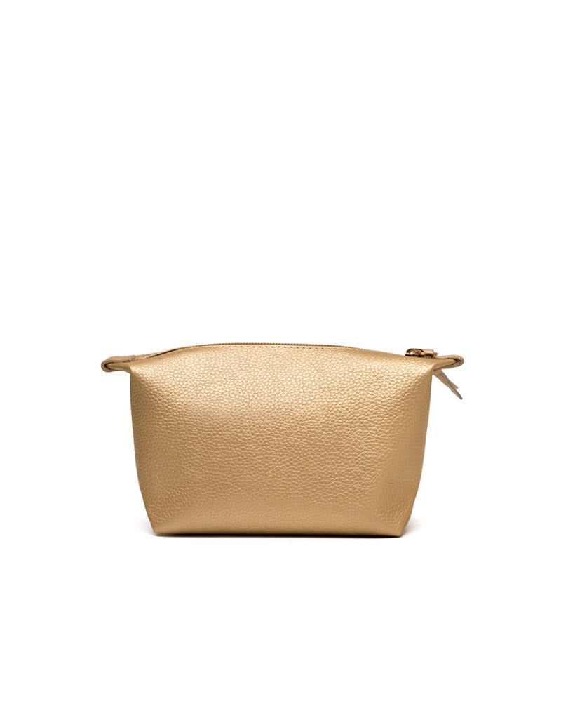 Cosmetiquera en cuero suave para dama color dorado