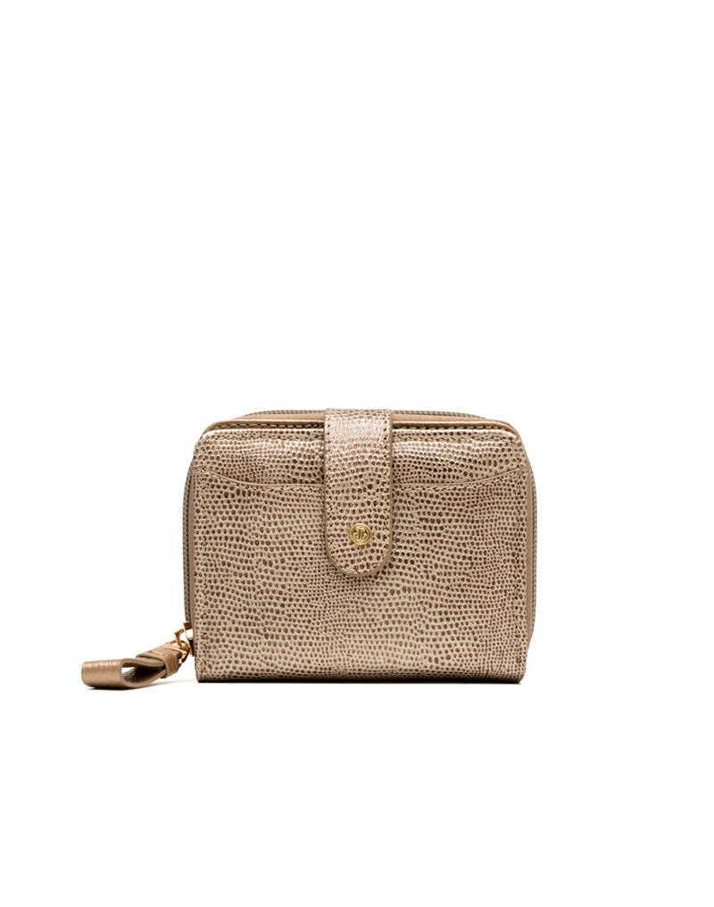Billetera para mujer en cuero color Dorado grabado elegante Marca Josh - REF TDJ077