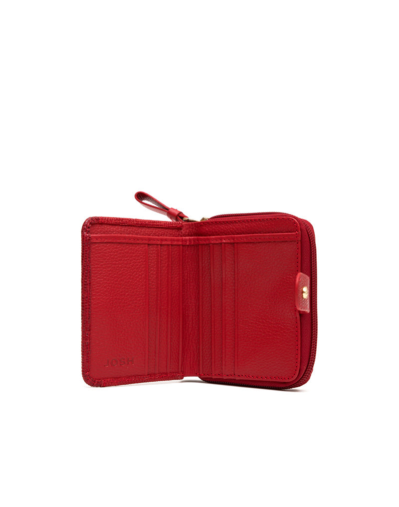Billetera para mujer en cuero color Rojo grabado elegante Marca Josh - REF TDJ077