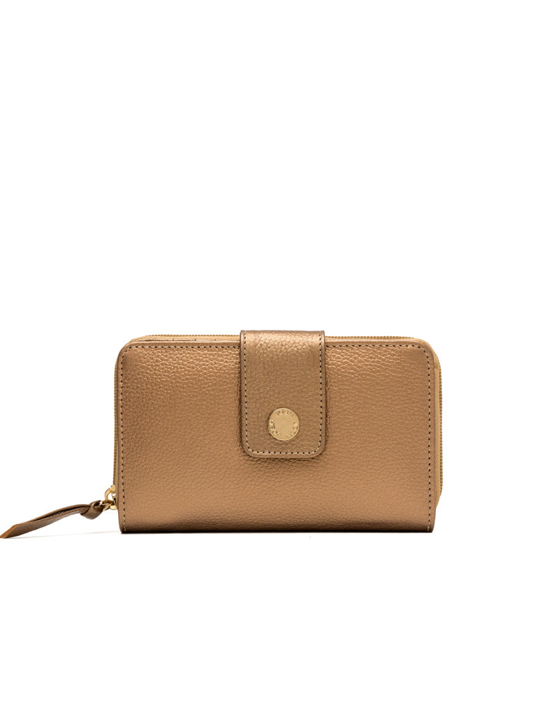 Billetera para mujer en cuero color Bronce con monedero integrado Marca Josh - REF TDJ078
