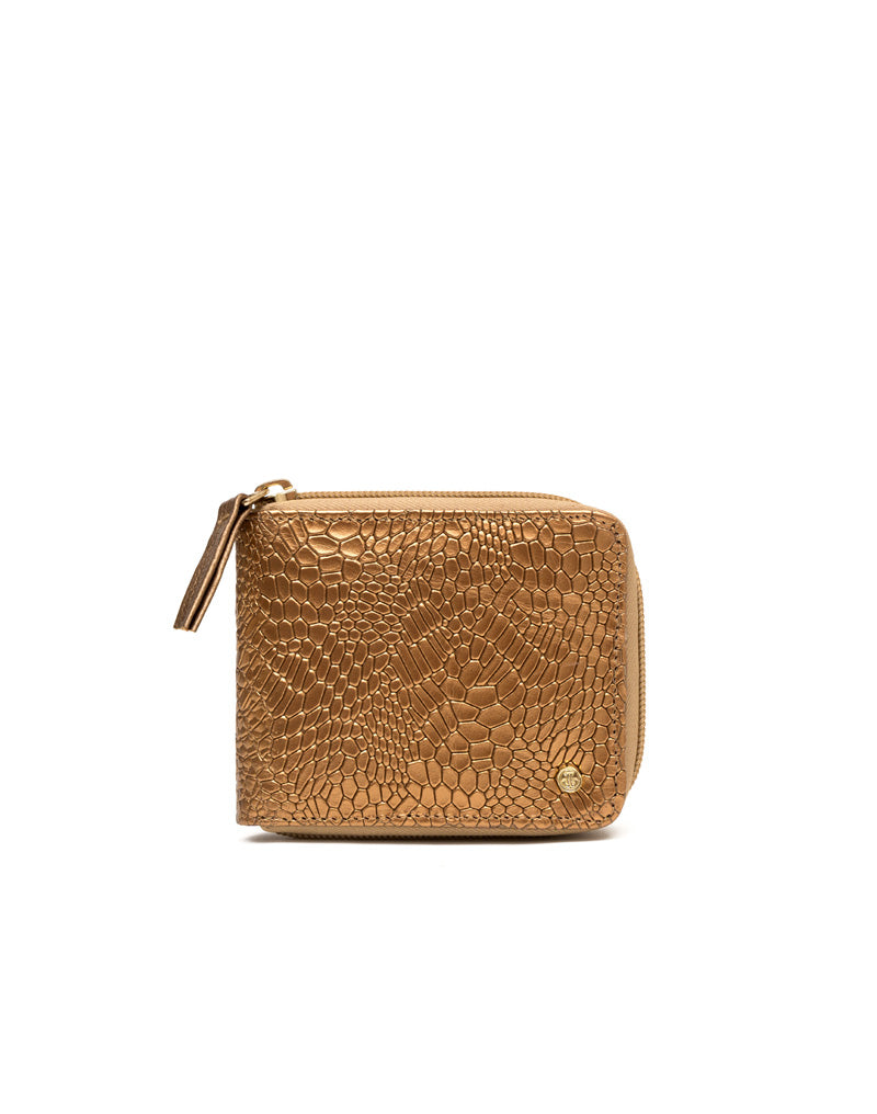 Billetera para mujer en cuero color Bronce grabado elegante Marca Josh - REF TDJ079