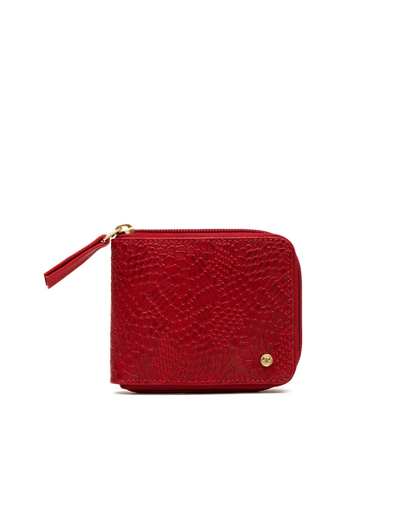 Billetera para mujer en cuero grabado color rojo Marca Josh - REF TDJ079
