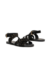 Sandalia plana para mujer en cuero con taches para mujer color negro