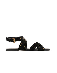Sandalia plana para mujer en cuero con taches para mujer color negro