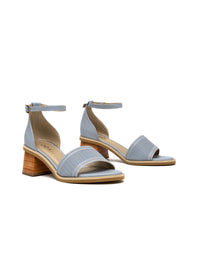 Sandalia para mujer en cuero de tacón robusto color celeste