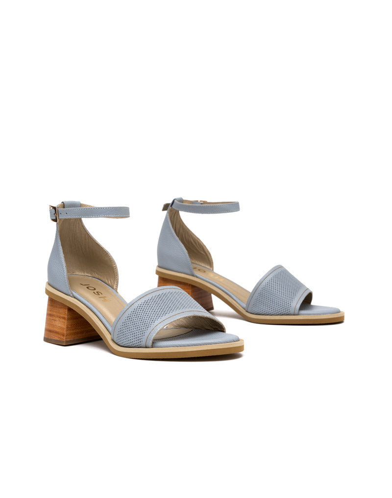 Sandalia para mujer en cuero de tacón robusto color celeste