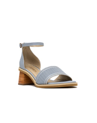 Sandalia para mujer en cuero de tacón robusto color celeste