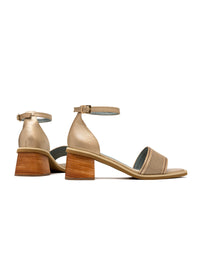 Sandalia para mujer en cuero de tacón robusto color oro