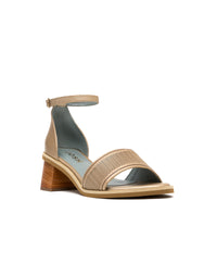 Sandalia para mujer en cuero de tacón robusto color oro