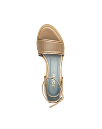 Sandalia para mujer en cuero de tacón robusto color oro